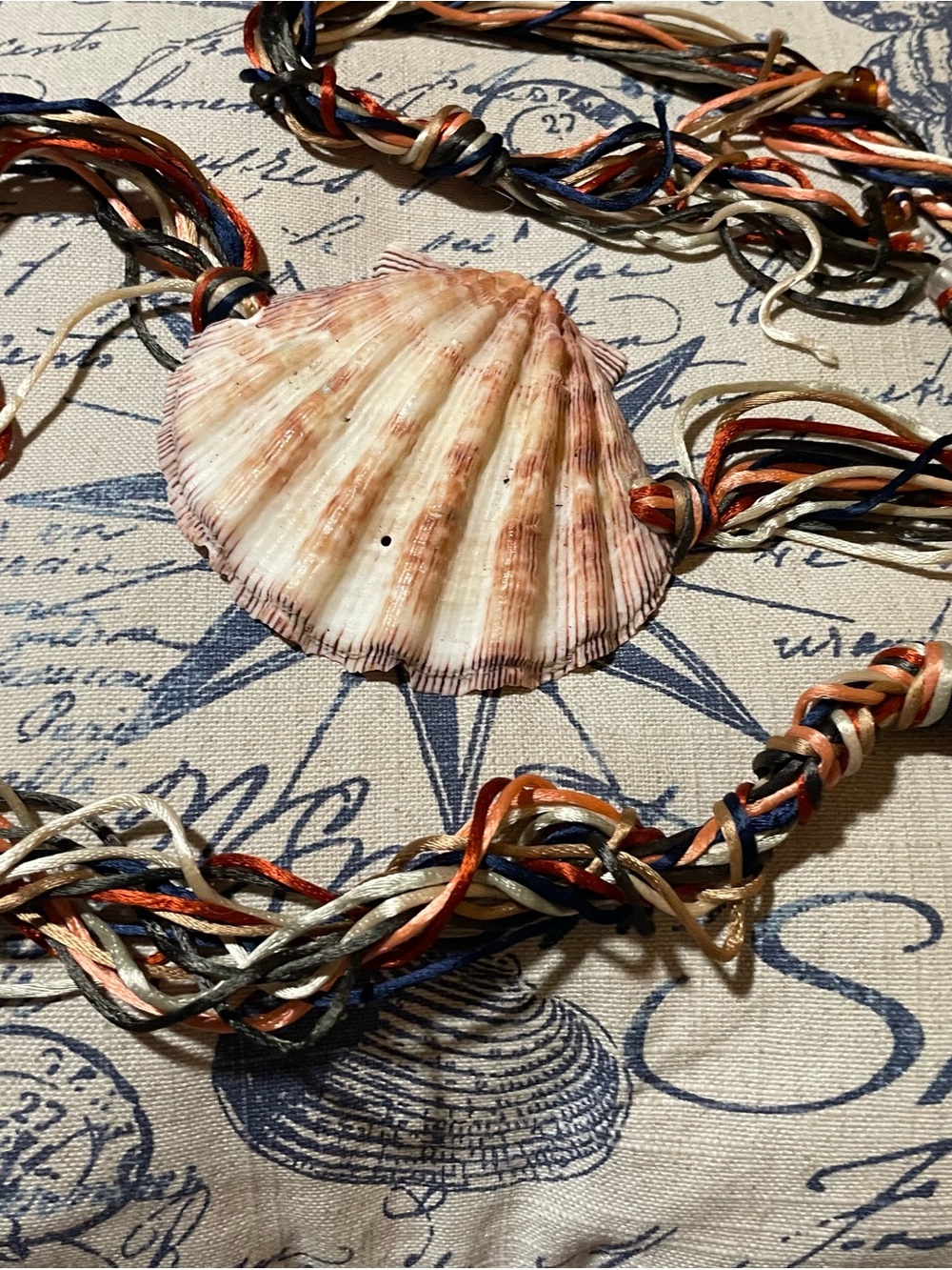 Handcrafted Natural Shell Belt with silk cords and beaded ends